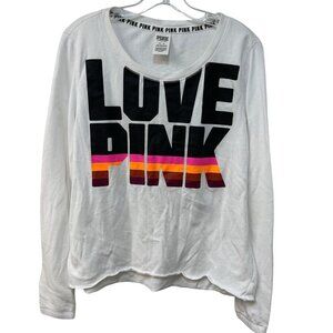 Victorias Secret Pink M Love Top Long Sleeve White Lightweight Sweatshirt